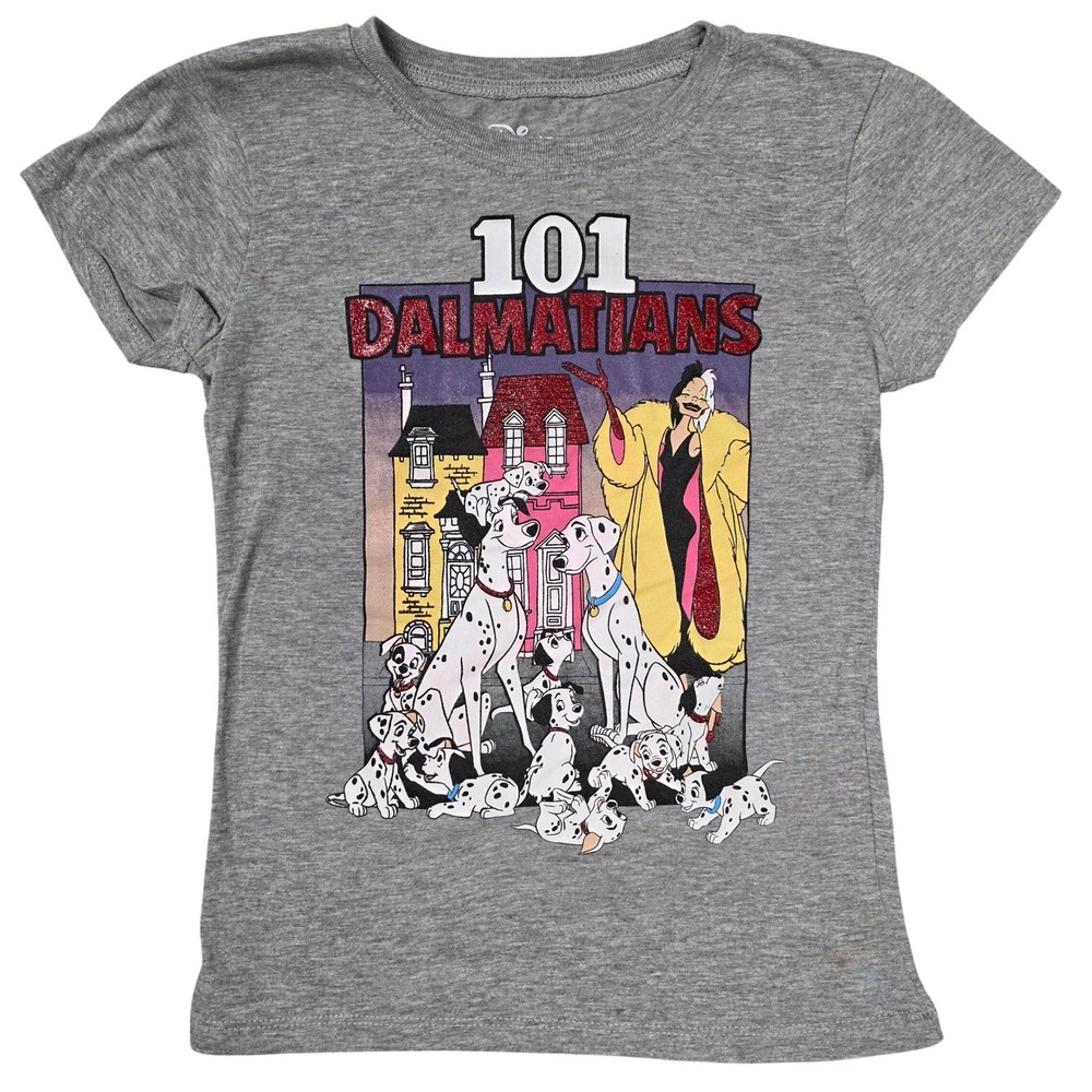 Disney 101 Dalmatians T-Shirt Girls Large Gray Good Cruella Glitter YT8270